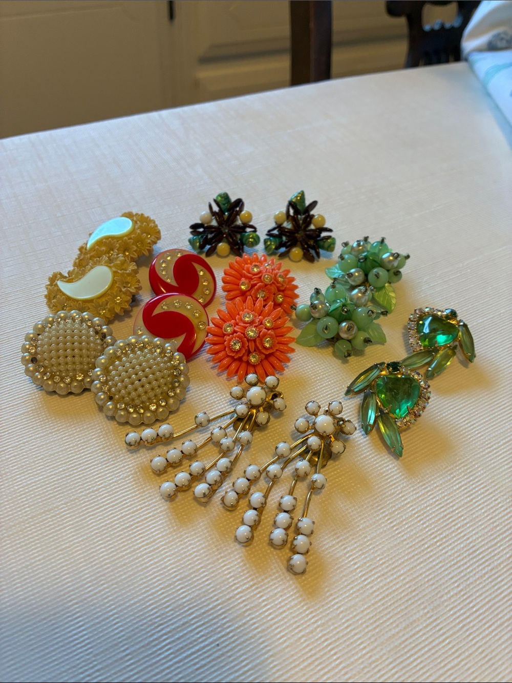 Vintage Green, Orange, Red and Ivory Mixed Cluster Earrings Collection